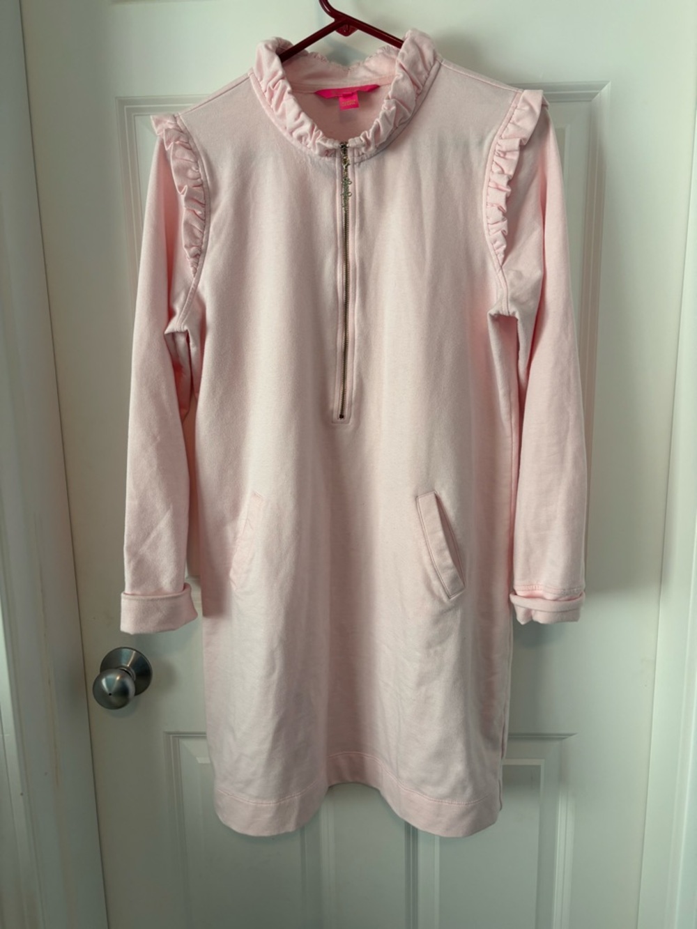 Lilly Pulitzer Skipper Ruffle Dress Half-Zip Pullover Coverup Light Pink Size L
